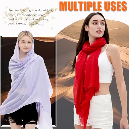Women Summer Scarfs Lightweight Large Long Gauze Shawl Linen Beach Wrap Plain 75”×43” - color: Light Purple
