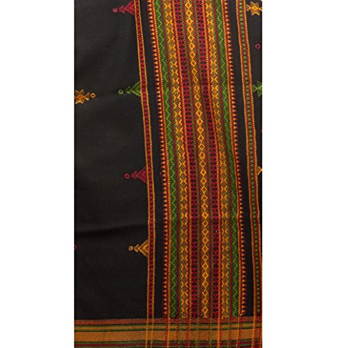 Exotic India Shawl from Kutch with Embroidered Bootis and Mirrors - Wool - color: Jet Black