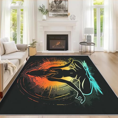 3x5 Washable Spiritual Area Rugs for Living Room, Meditation Zen Rug for Bedroom, Yoga Nature Home Decor, Non Slip Low Pile Soft Thin Indoor Carpet D&T52 - color: Black Orange Teal, size: 3' x 5' (Rectangular)