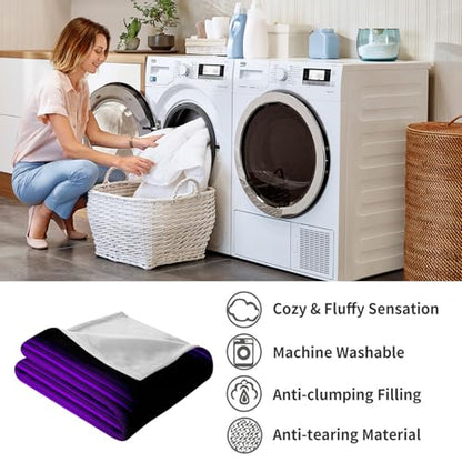 Soft Plush Bedding Purple and Black Fleece Blanket,Super Cozy Fluffy Plush Abstract Ombre Print Throw Blanket for Couch, Sofa, Bed 47"x59" - color: Purple and Black