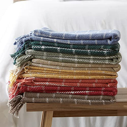 DII Transitional Checked Plaid Woven Throw, 50x60, Barn Red - color: Barn Red, size: 50x60"