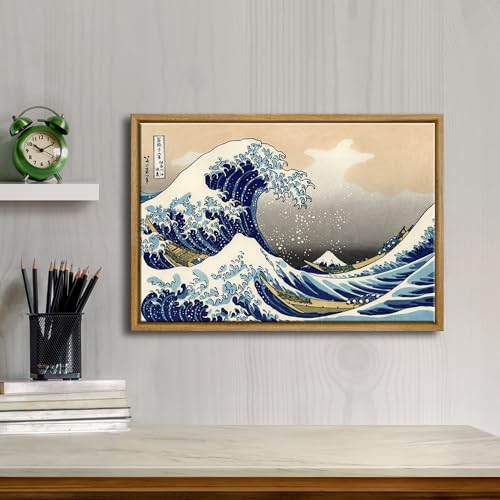 Wieco Art Framed Art Great Wave of Kanagawa Katsushika Hokusai Giclee Canvas Prints Wall Art Abstract Seascape Paintings for Home Living Room Decorations - size: 16"L x 10.8"W