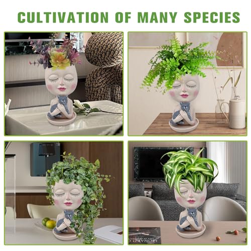 Face Plant Pots Head Planters - Face Flower Pot Head Planter with Cat, Succulent Pots with Drainage Hole, Resin Lady Planter for Indoor Outdoor, Home Decor, Mother's Day/Women Gifts - size: Medium, style: Girl Hugs Cat