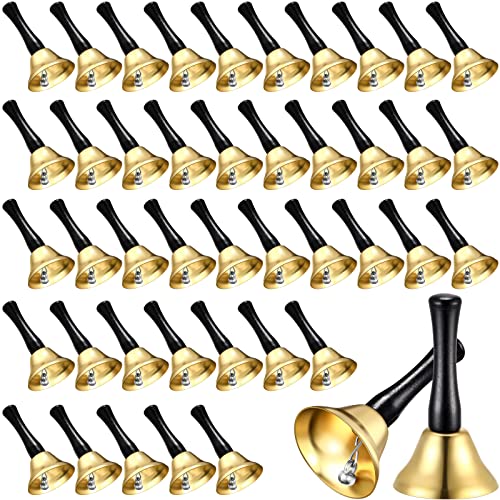 50 Pcs Small Steel Hand Bells Bulk Dinner Service Bells with Plastic Handles Call Handbells for Church Classroom Sick Elderly Teachers Adults(Gold) - color: Gold