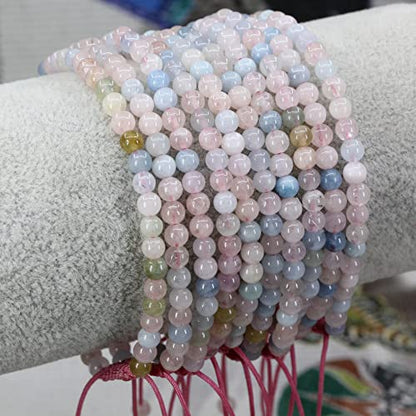 Keleny Natural Gemtones 4mm Round Beads Crystal Adjustable Braided Macrame Tassels Bracelets Unisex - color: Pink Morganite Beryl Aquamarine