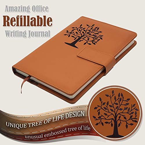 The Tree Of Life Journal | 5x8 Inches, 200 Lined Pages, Magnetic Clasp, Refillable | Diary, Cute Notebook Journal, Personal Journal for Women or Men - color: Brown