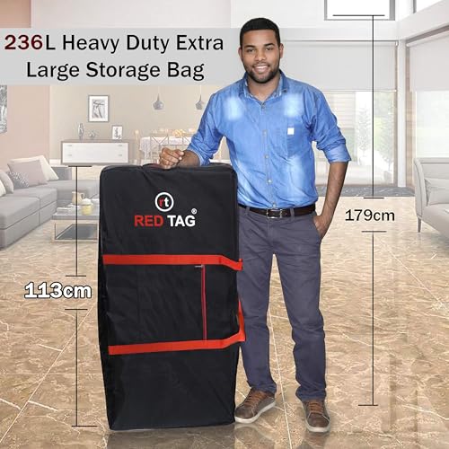 Storite Moisture Proof Heavy Duty 1680 Denier Nylon Multi-Purpose 236 L Extra Large Toys Storage Bag/Stationery Paper/Blankets/Clothes Storage Bag For Travel (Red Black, 113x39.5x53 cm) Rectangular