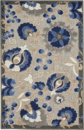 Nourison Home Aloha Natural Blue 2'8" x 4' Area Rug - Easy Clean, Non Shedding, Bed Room, Living Room, Dining Room, Kitchen (3' x 4') - color: Natural Blue, size: 2'8" x 4' (Rectangular)