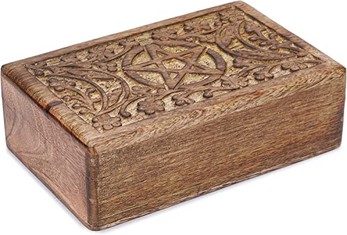 Ajuny Wooden Hand Carved Decorative Jewelry Box Moon Star Carvings Vintage Keepsake Storage Organizer Travel Treasure Chest Trinket Holder Case Great Gifts 8x5 Inch - style: Moon Star