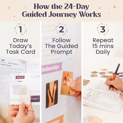24-Day Guided Manifestation & Mindfulness Vision Board Kit with Positive Daily Affirmations Journey - color: Guided Vision Board Journey
