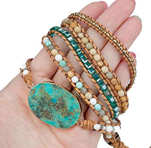 New! Dazzling Handmade Leather Wrap Bracelet Collection - style: 5 Wrap Ocean Jasper