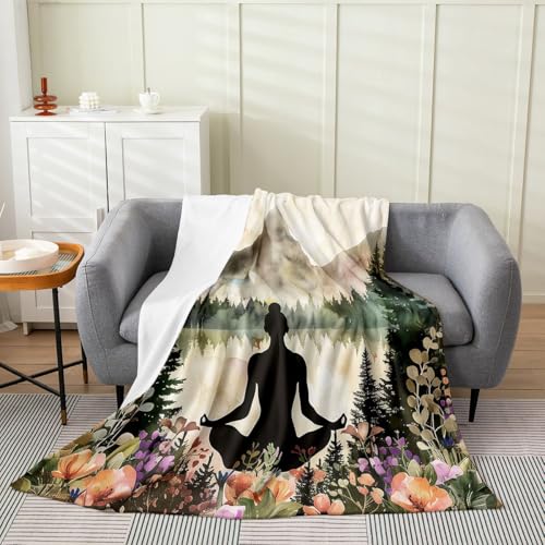 Castle Fairy Meditation Flannel Fleece Throw Blanket 40"x50" Floral Mountain Nature Fuzzy Blanket for Sofa Couch Yoga Aesthetic All Season Bed Blankets Lightweight Plush Blankets,Beige - color: Beige 2, size: 40"×50"