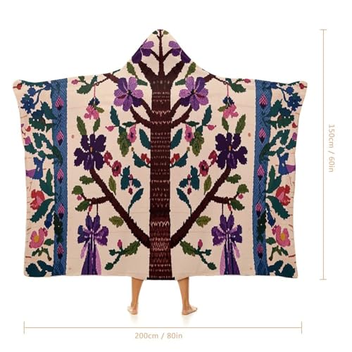 Wearable Blanket for Adults Purple Tree of Life Hooded Blanket Throw Blanket Soft Hooded Cloak Shawl Wrap 80x60 Inch