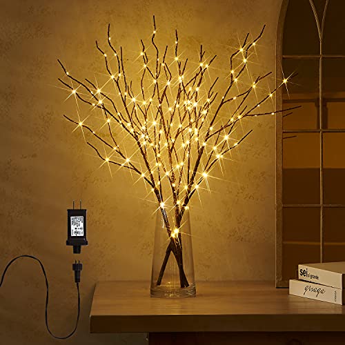 Fudios Lighted Branch Plug in with Timer Willow Branches with Fairy Lights for Vase Twig 32IN 150 LED Outdoor and Indoor Holiday Party Decor - color: 150led-brown-plug-in, size: 32in-1 set