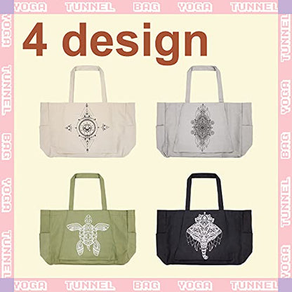 Burro Chakra Themed Yoga Mat Cotton Tote Bag with Mat Carrier Pocket Extra Pocket Inside (YB105 IVORY)