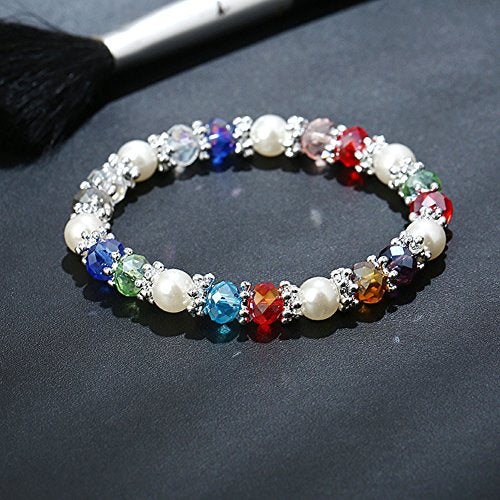 Healing Crystals Bracelet Handmade Natural Gemstones Beads Elastic Natural Stone Yoga Beads Bracelet Heart-Shaped, Modern Artisanal Beaded Unisex 7.6 inches Turquoise - color: Colorful #A
