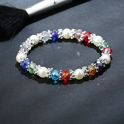 Healing Crystals Bracelet Handmade Natural Gemstones Beads Elastic Natural Stone Yoga Beads Bracelet Heart-Shaped, Modern Artisanal Beaded Unisex 7.6 inches Turquoise - color: Colorful #A