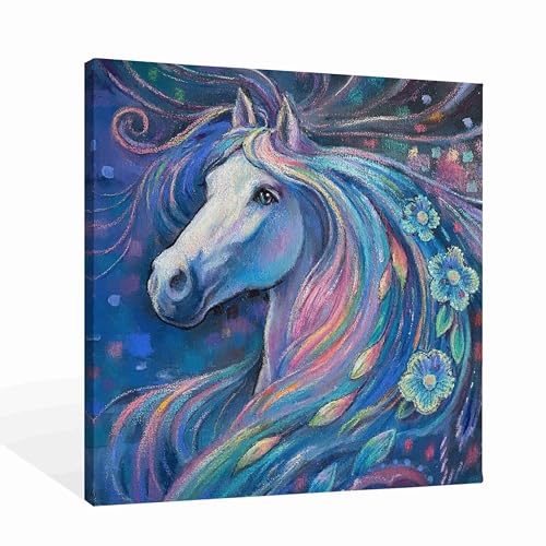 SiuSue Mystical Fantasy Dreamy Horse Canvas Wall Art Poster Prints Artwork Pictures Framed for Girls Kids Room Bedroom Nursery Playroom Home Meditation Room, 12x12 Inch - color: Horse-1