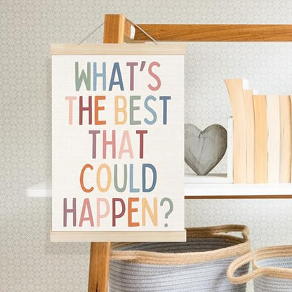 Welshower Boho Motivational Positive Poster Hanger Frame, What's the Best That Could Happen Positive Affirmations Wall Art Prints Decor for Living Room Bedroom Home Office Framed, 12x16 Inch