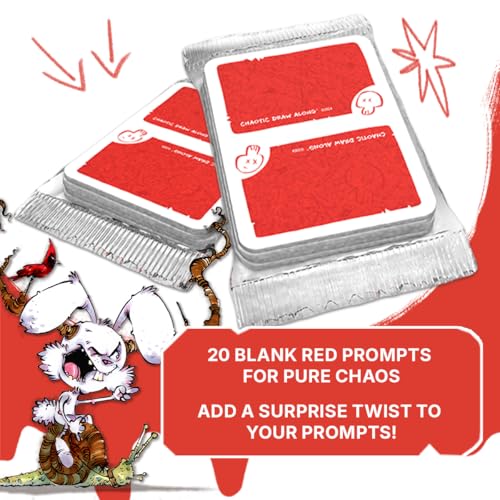 Chaotic Draw Along - Booster Pack (20 Chaotic Blank Red Cards) - Prompt Deck Expansion - Creative Art Blanks, Drawing Inspiration, Blank Cards for Your Own Prompts