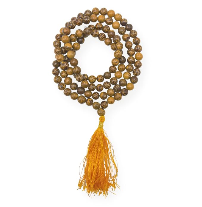 GEMSCITE Japa Mala 108 Prayer Beads Perfect for Meditation Spiritual Mala Necklace & Wrist Mala Bracelet - color: Mariyam Jasper (Calligraphy), size: Without Knots