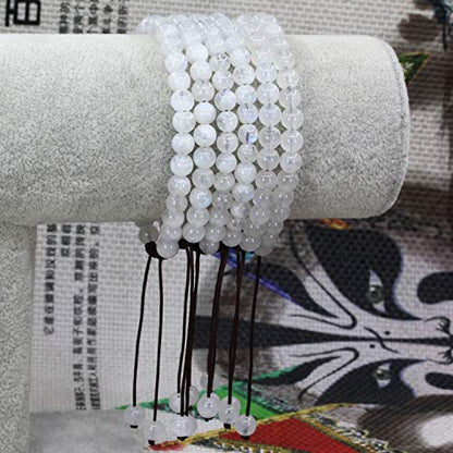 Keleny Natural Gemtone 6mm Round Beads Crystal Adjustable Braided Macrame Tassels Bracelets Unisex - color: Blue Moonstone