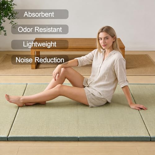 Japanese Tatami Mat, Tatami, Rug, Foldable Mattress, Roll up Rug, Japanese Floor Mattress, Floor Sleeping Japanese Futon Mattress, Meditation Yoga, Zen - size: Green 90×200×3.5cm