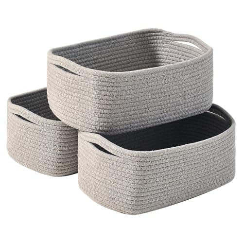 ICERZCZ Small Grey Baskets for Organizing, Gray Storage Basket for Shelves, Woven Baskets for Storage, Small Organizer Basket for Décor Gifts, 13"×8.5"×5.1" (3 Packs) Grey - color: Grey, size: 13"×8.5"×5.1"