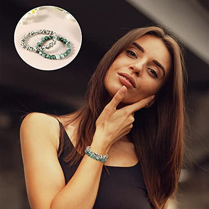 Bivei Natural Gemstone Semi Precious Healing Crystals Handmade Stretchy Round Beads Bracelet,Stocking Stuffers for Women Enhance Positive Energy - color: 8mm Dalmatian Jasper & Green Jasper (Inner Strength), size: Small: 6.5-6.7 inch