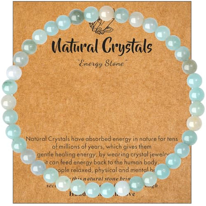 MAIBAOTA Healing Crystal Bracelet for Women Men, 8/4 mm Natural Stone Beaded Bracelets, Jewelry Birthday Gifts, Round Gemstones Stretch Bracelets - color: Multi-Amazonite, size: 4 mm