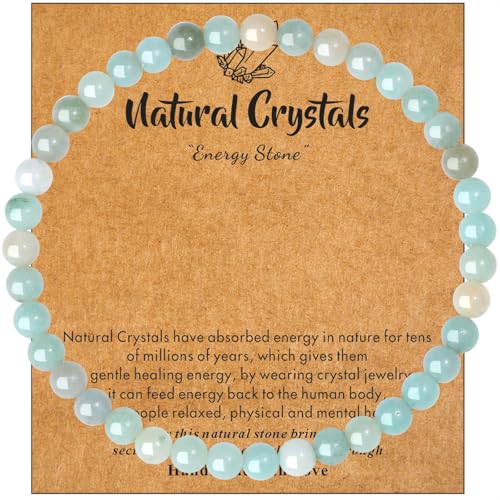 MAIBAOTA Healing Crystal Bracelet for Women Men, 8/4 mm Natural Stone Beaded Bracelets, Jewelry Birthday Gifts, Round Gemstones Stretch Bracelets - color: Multi-Amazonite, size: 4 mm