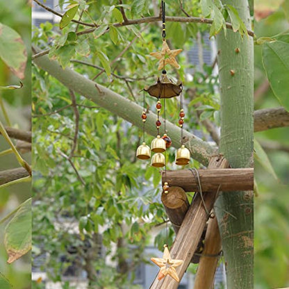 Star Wind Chimes for Outside with 5 Brzone Chime Bells, Rustic Wind Chime Hanging Decor for Garden Patio Yard