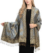 Achillea Reversible Paisley Pashmina Rave Scarf – Exotic Indian Shawls and Wraps for Evening Dresses, Festivals, All Seasons - color: Steel Blue