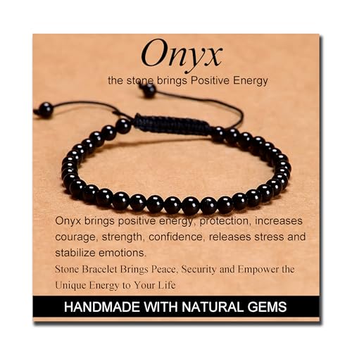 MASSIVE BEADS Handmade Yoga Natural Stone Crystal Healing Power Energy Gifts for Unisex Adult Bracelet Macrame Adjustable - color: Black Onyx(Positive Energy), size: 4mm
