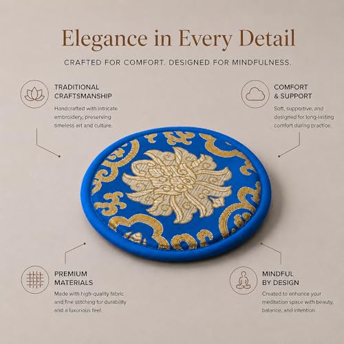Tibetan Singing Bowl – Handcrafted Bronze Himalayan Bowl with Silk Cushion & Mallet | Made in Nepal (Serenity Cushion (Blue), Medium (7 inches) - color: Serenity Cushion (Blue), size: Medium (7 inches)
