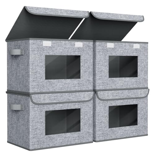 Univivi Fabric Foldable Storage Boxes [4-Pack] Large Collapsible Stackable Storage Bins with Lids, Closet Organizers and Storage Cube Basket for Home, Office, Bedroom (Grey, 17'' x 12'' x 12") - color: Grey Pattern, size: 17''-4 Pack