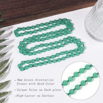 Beaded Necklace Hand Knotted for Woman - color: Green Aventurine 1