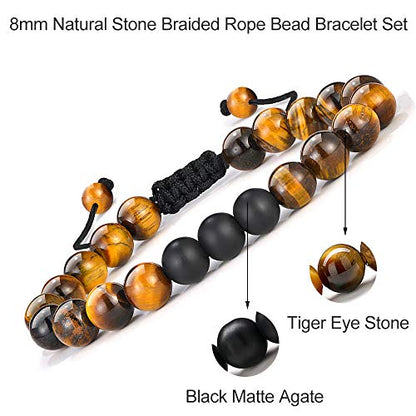 M MOOHAM Fathers Day Gift Mens Bracelet - Beaded Natural Stone 8mm Tiger Eye Matte Agate Lava Rock Bracelets for Men Teen Boys Grandpa Dad Birthday Gifts Jewelry - style: Tiger Eye Matte Agate Bracelet