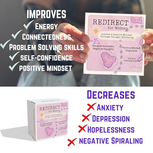 Redirect for Women Cards – Turn Automatic Negative Thinking (Ants) to Positive Affirmations to Improve Healing, Self-Esteem & Decrease Depression, Anxiety, Stop Intrusive Thoughts