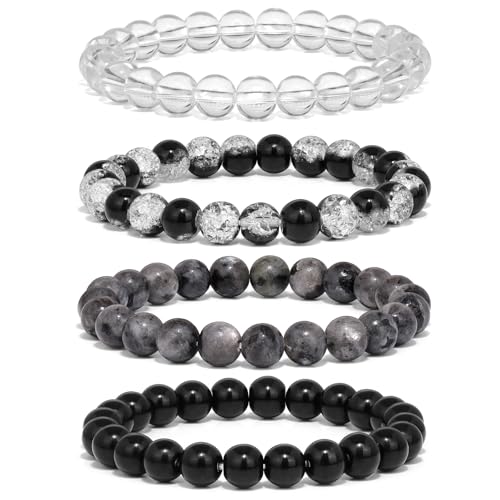 Raicegs 4PCS Colorful Beads Bracelet Healing Crystal Bracelet for Women Men Natural Stone 8mm Stack Gemstone Spiritual Jewelry Gift for Women Men