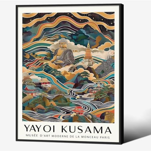 Yayoi Kusama Black Framed Wall Art Vintage Japanese Poster 8X10 in Abstract Buddha Decor Picture Prints Oriental Painting Artwork Suitable for Meditation Room Yoga Living Room Bedroom Gallery - color: Japanese Art04, size: 10"L x 8"W, style: Framed