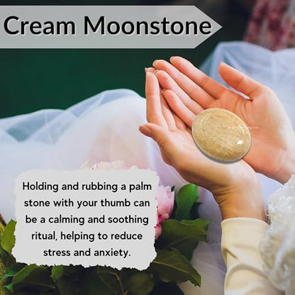 Cream Moonstone Crystals and Healing Stones - Large Palm Stone Crystals Piedra - Crystal for Good Luck, Positive Energy, Meditation - Unique Stocking Stuffers and Birthday Gifts for Women, Men - color: Cream Moonstone