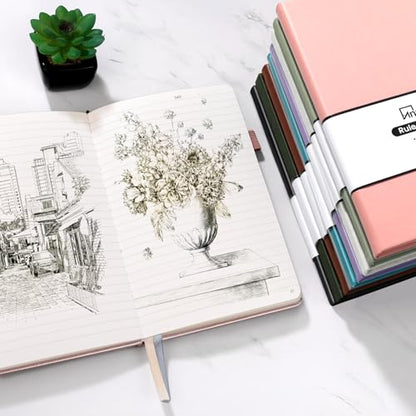Annecy Lined Journal Notebook, Hardcover Leather Journal for Women & Men, 160 Numbered Pages, Medium 5.5" x 8.25", 100 GSM Thick Paper, Rose Gold - color: Rose Gold, style: Lined