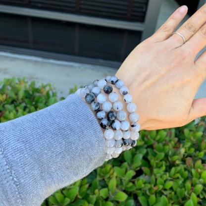 Adabele 1pc Natural Stretch Gemstone Bracelet 8mm (0.31") Bead 7 Inch to 8.5 inch Healing Crystal Energy Quartz Chakra Jewelry Women Unisex Birthday Gift - color: Black Rutilated Quartz, size: 7 inch