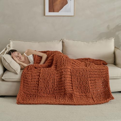 Soft Knitted Throw Blanket - 50x60 Inch Cozy & Lightweight All-Season Blanket, Wrinkle-Resistant Polyester for Couch, Bed, Sofa, Reading Nook (Orange) - color: Orange