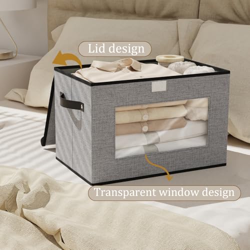 Fabric Storage Bin with Lid, Storage Box with Handles, 10.2 x 7.8 x 6.7 Inch Closet Organizer for Shelves Organization, Gray, 1-Pack