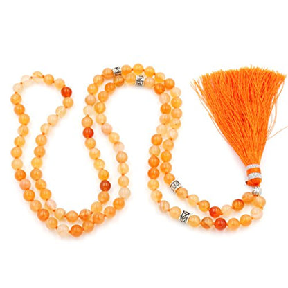 mala Beads Necklace for Women Man, mala Bracelet, Prayer Beads Necklace - color: orange carnelian