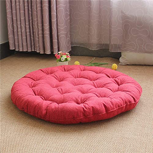 Japanese Round Futon,Large Linen Tatami Floor Pillow,Thicken Tufted Cotton Seat Cushion,Solid Color Floor Cushion,Yoga Meditation Cushion Balcony Outdoor(Size:45x45cm(18x18inch),Color:Red) - color: Red, size: 45x45cm(18x18inch)