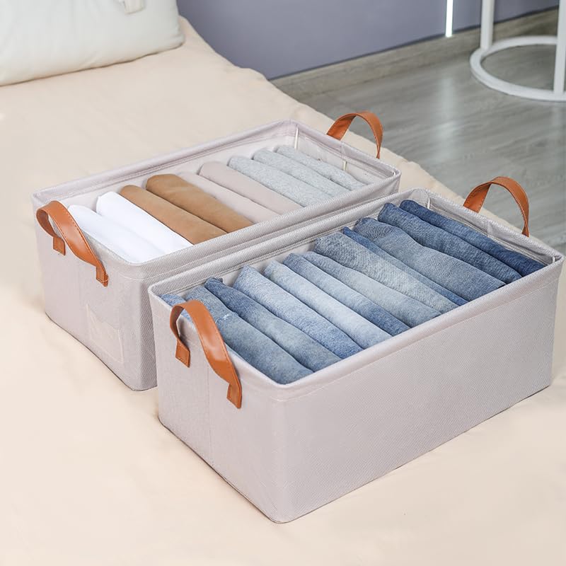 Foldable Open Storage Box,Lover's Gift,Thick Frame,Leather Handle,Closet Cube,Basket for Organizer Toys,Books, Clothes, Socks,Underclothes,Closet Shelf ,Hostel, Office Nurseries(27L)