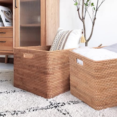 Rattan Basket With Lid, Large Lidded Basket For Storage(18.9" L×15.35"W×14.17"H) - size: 18.9"×15.35"×14.17"